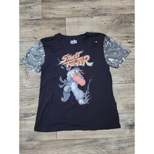 Street Fighter Ryu T shirt Shredded sparkle bedazzled 30th Anniversary disco M
